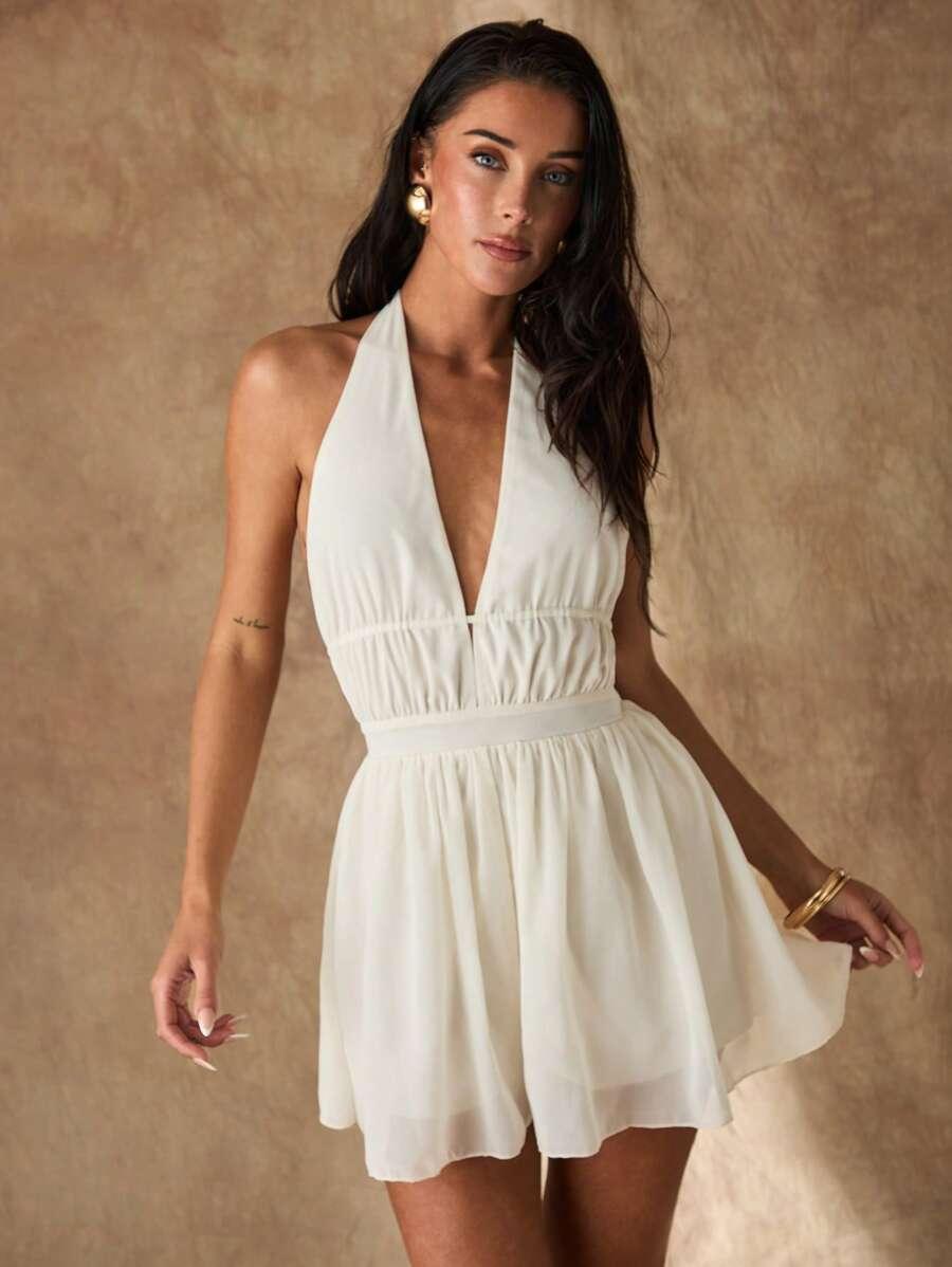 SHEIN BEŻOWA MINI SUKIENKA S06__XS