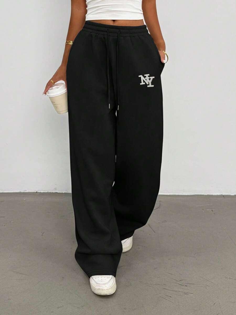 SHEIN CZARNE SPODNIE DRESOWE SZEROKIE NOGAWKI S06__L