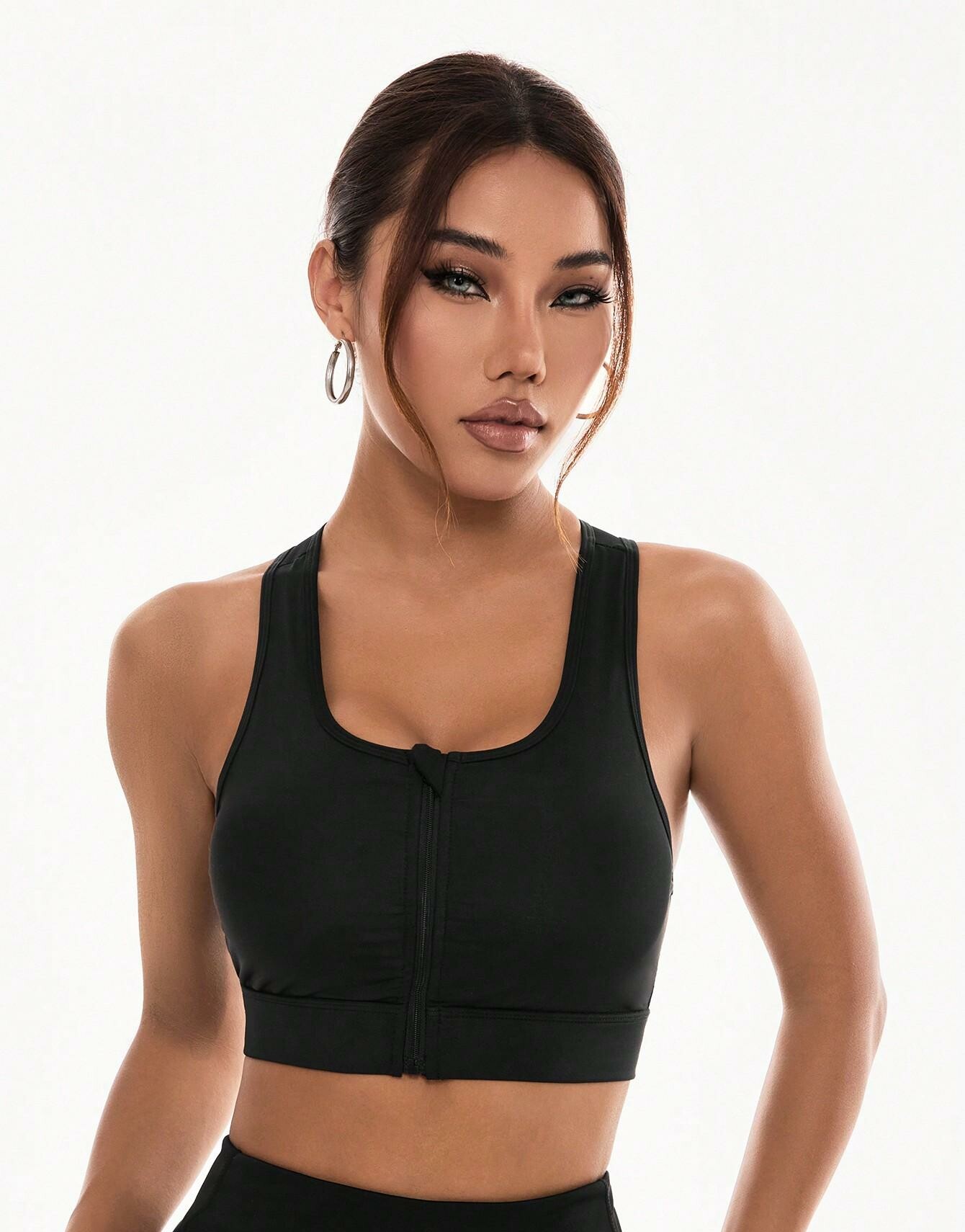 SHEIN CZARNY BIUSTONOSZ SPORTOWY TOP ZAMEK S06__S