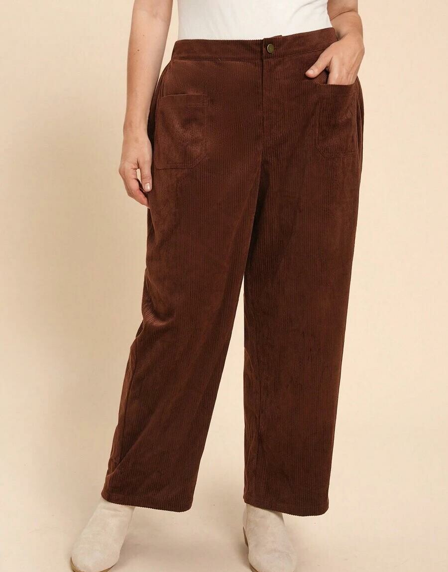 SHEIN BRĄZOWE SPODNIE SZTRUKS PK01__46