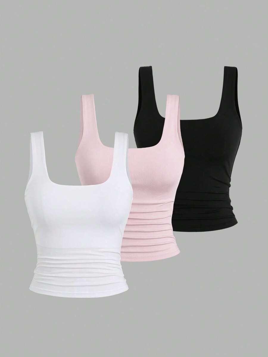 SHEIN TOP RAMIĄCZKA RÓŻNE KOLORY 3-PACK S06__S
