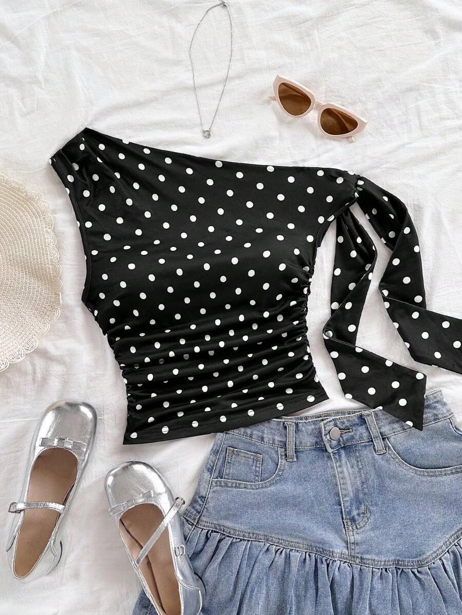 SHEIN CZARNY TOP WZÓR GROSZKI S06__S