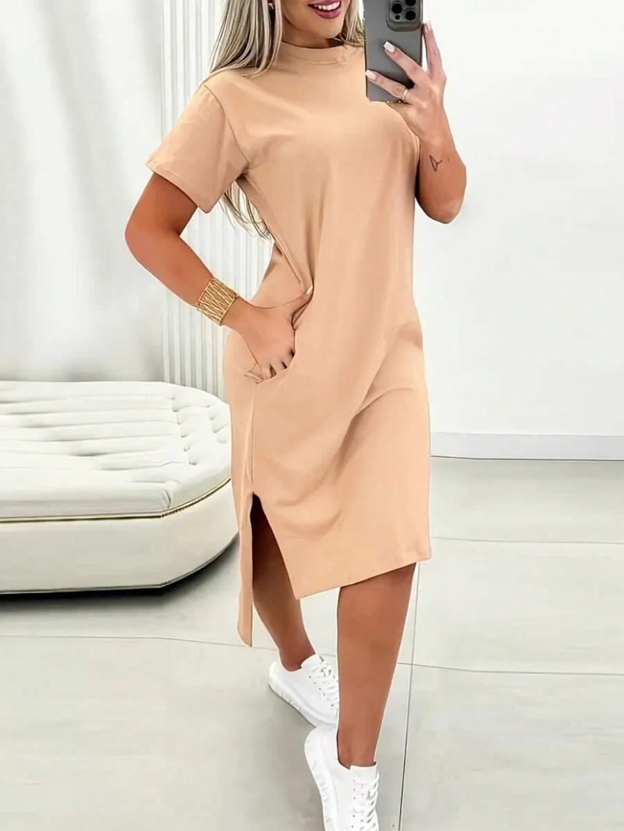 SHEIN KREMOWA SUKIENKA KRÓTKI RĘKAW S06__XL