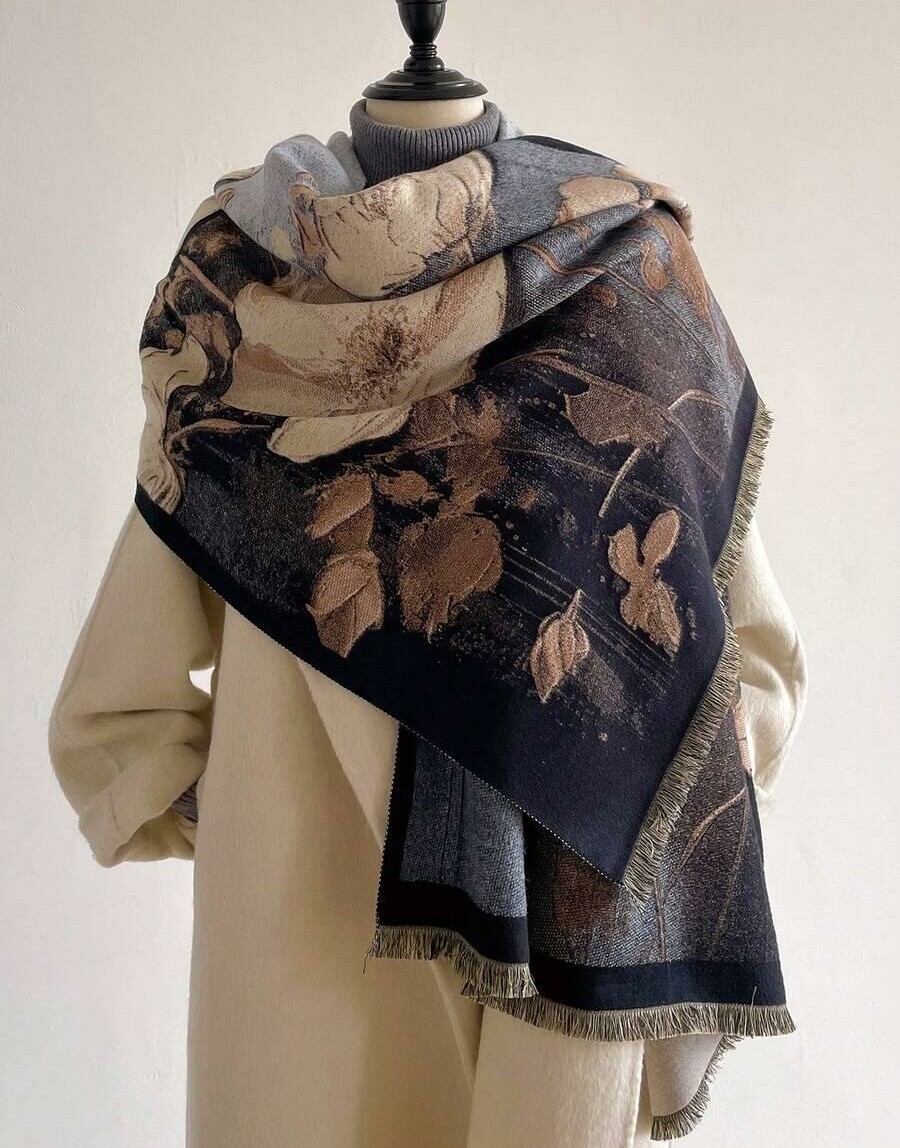 SHEIN SZAL WZÓR KWIATY FRĘDZLE W01__65X185