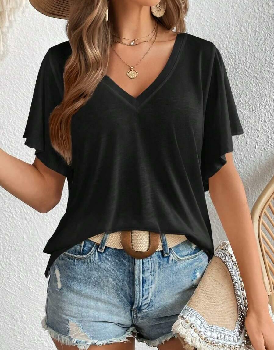 SHEIN CZARNA BLUZKA V NECK S06__L
