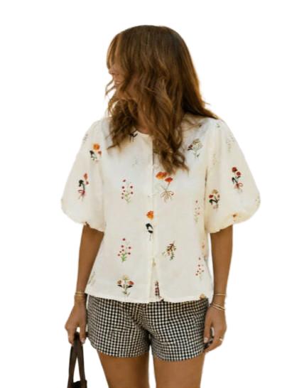 SHEIN BLUZKA Z KRÓTKIM RĘKAWEM KWIATY S06__M