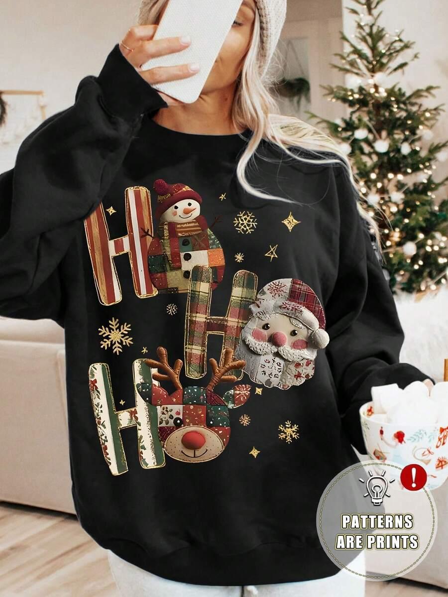 SHEIN ŚWIĄTECZNA CZARNA BLUZA NADRUK BAŁWAN HO HO HO BDD__XL