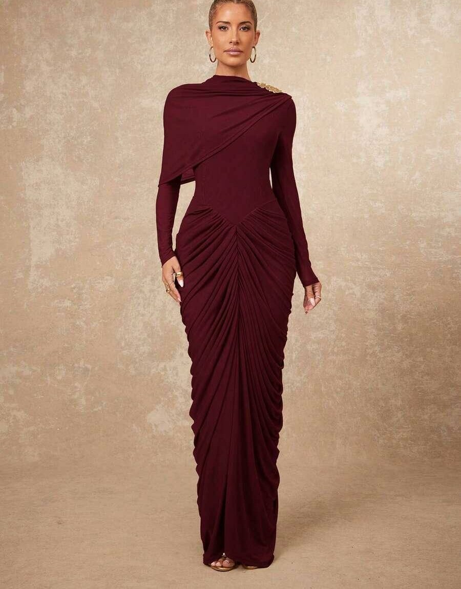 SHEIN BORDOWA MAXI SUKIENKA ZDOBIENIE S06__M