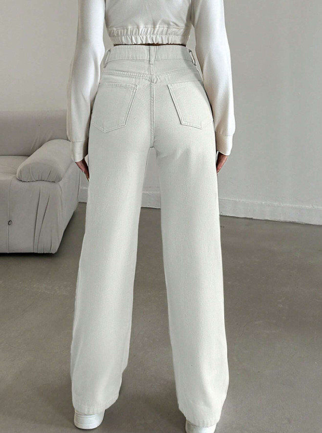 SHEIN BIAŁE JEANSY WYSOKI STAN PROSTA NOGAWKA S06__XS