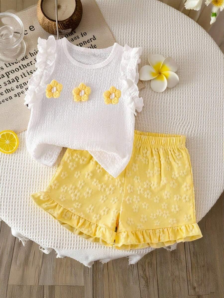 SHEIN KOMPLET TOP SPODENKI KWIATY PK01__116-122