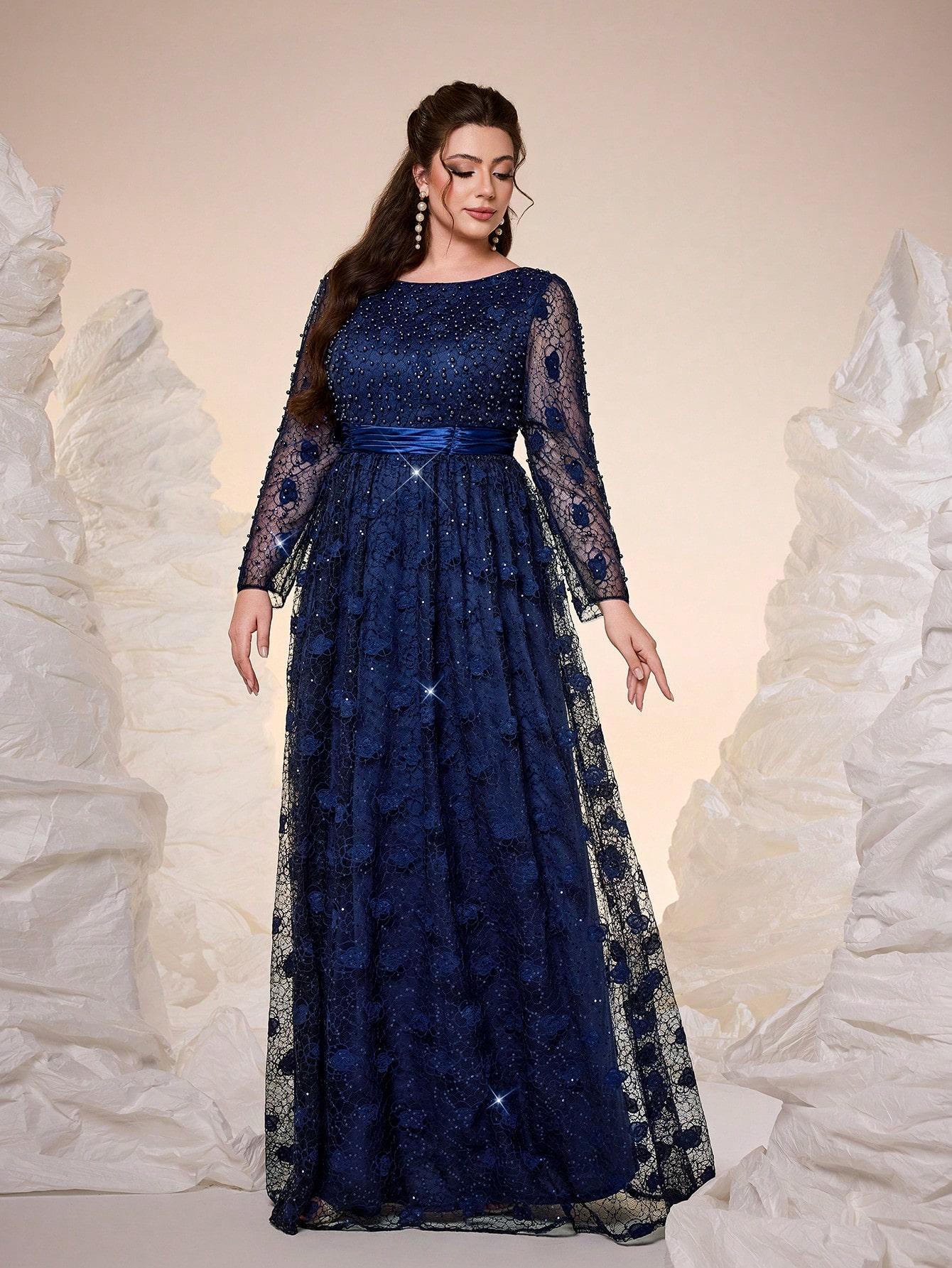 SHEIN GRANATOWA MAXI SUKIENKA ZDOBIENIE S06__XXL