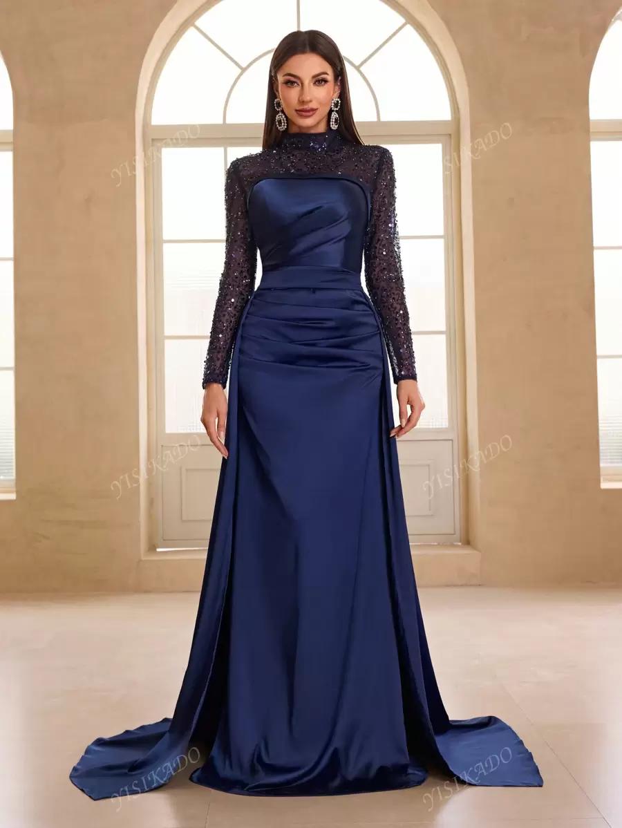 SHEIN GRANATOWA MAXI SUKIENKA CEKINY S06__M