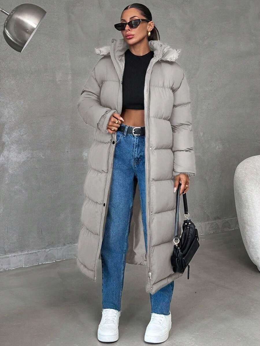 SHEIN SZARA DŁUGA KURTKA KAPTUR W01__L