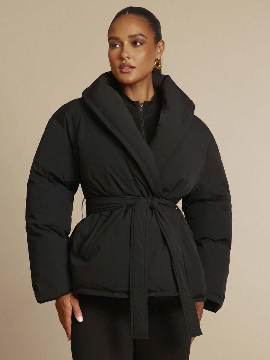 SHEIN CZARNA KURTKA KOŁNIERZ W01__S