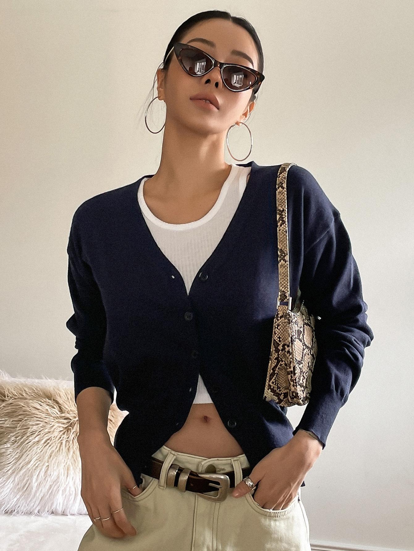 SHEIN NIEBIESKI SWETER GUZIKI S06__XL