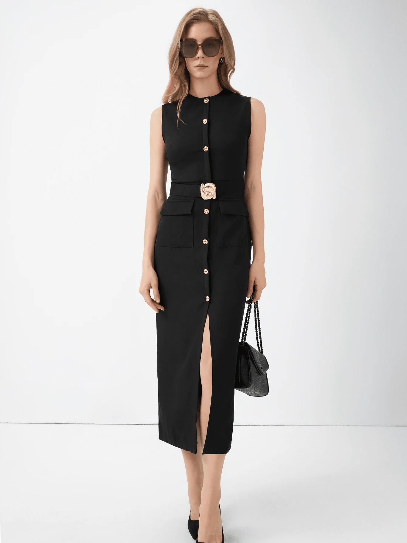 SHEIN CZARNA MIDI SUKIENKA S06__S