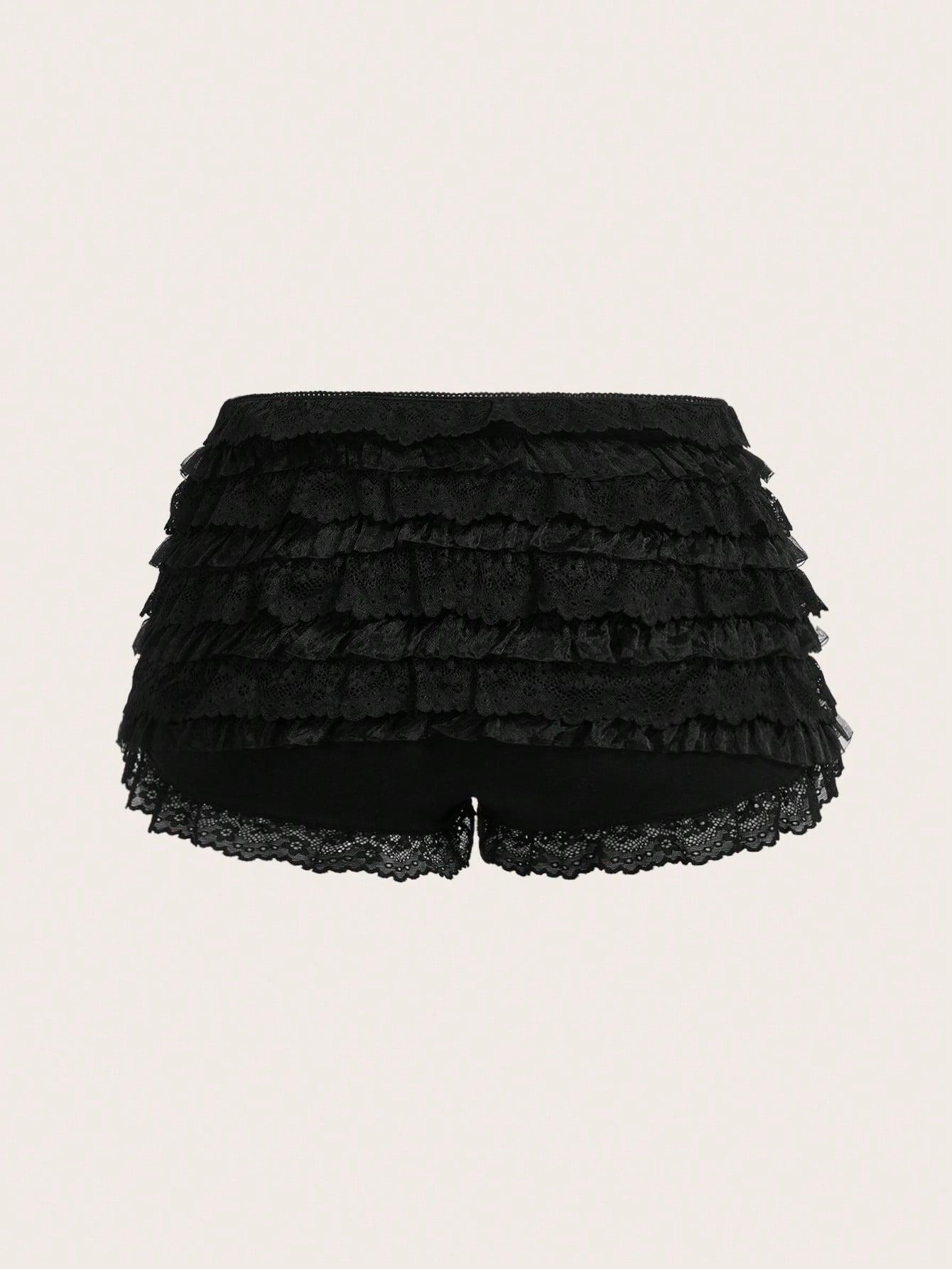 SHEIN CZARNE SPODENKI FALBANA S09__XS
