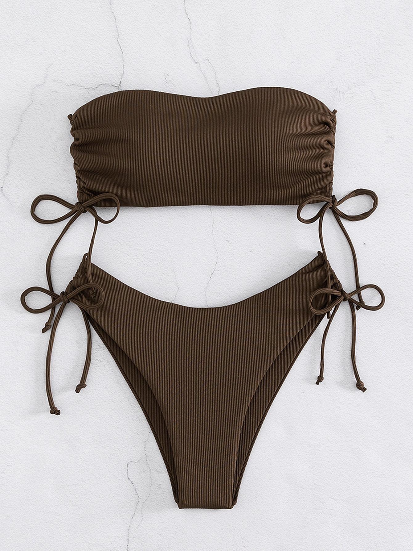 SHEIN BRĄZOWY DWUCZĘŚCIOWY STRÓJ KĄPIELOWY S09__XS
