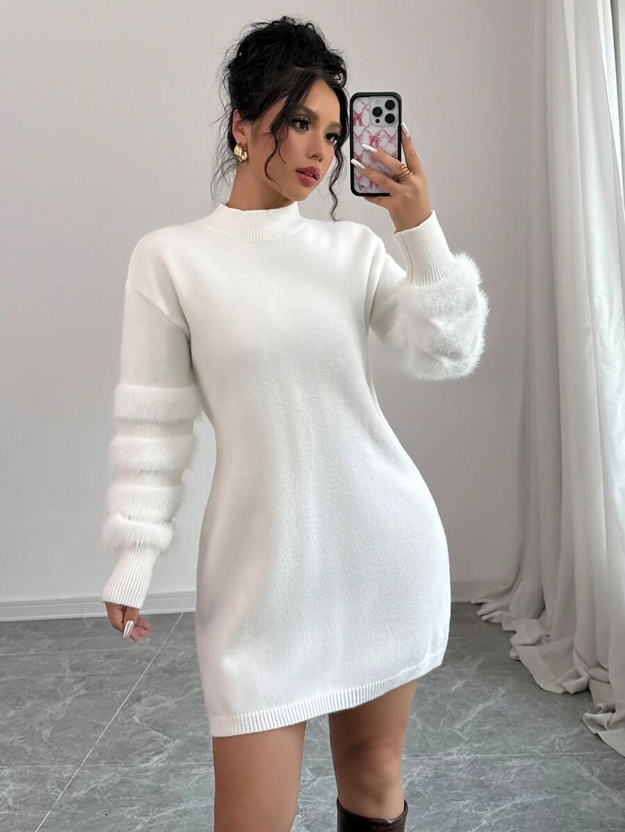 SHEIN BIAŁA DZIANINOWA SUKIENKA S06__L