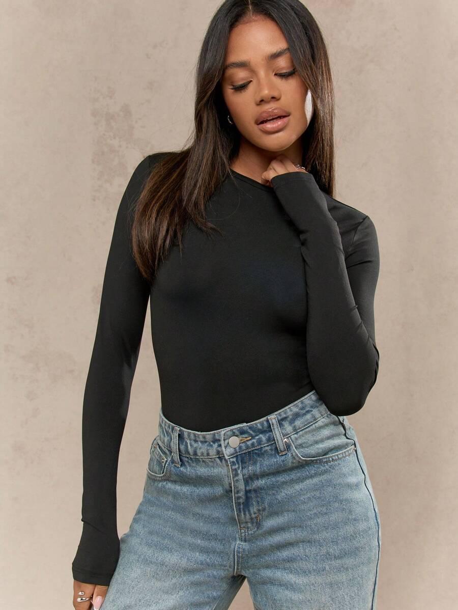 SHEIN CZARNE BODY DŁUGI RĘKAW S06__L
