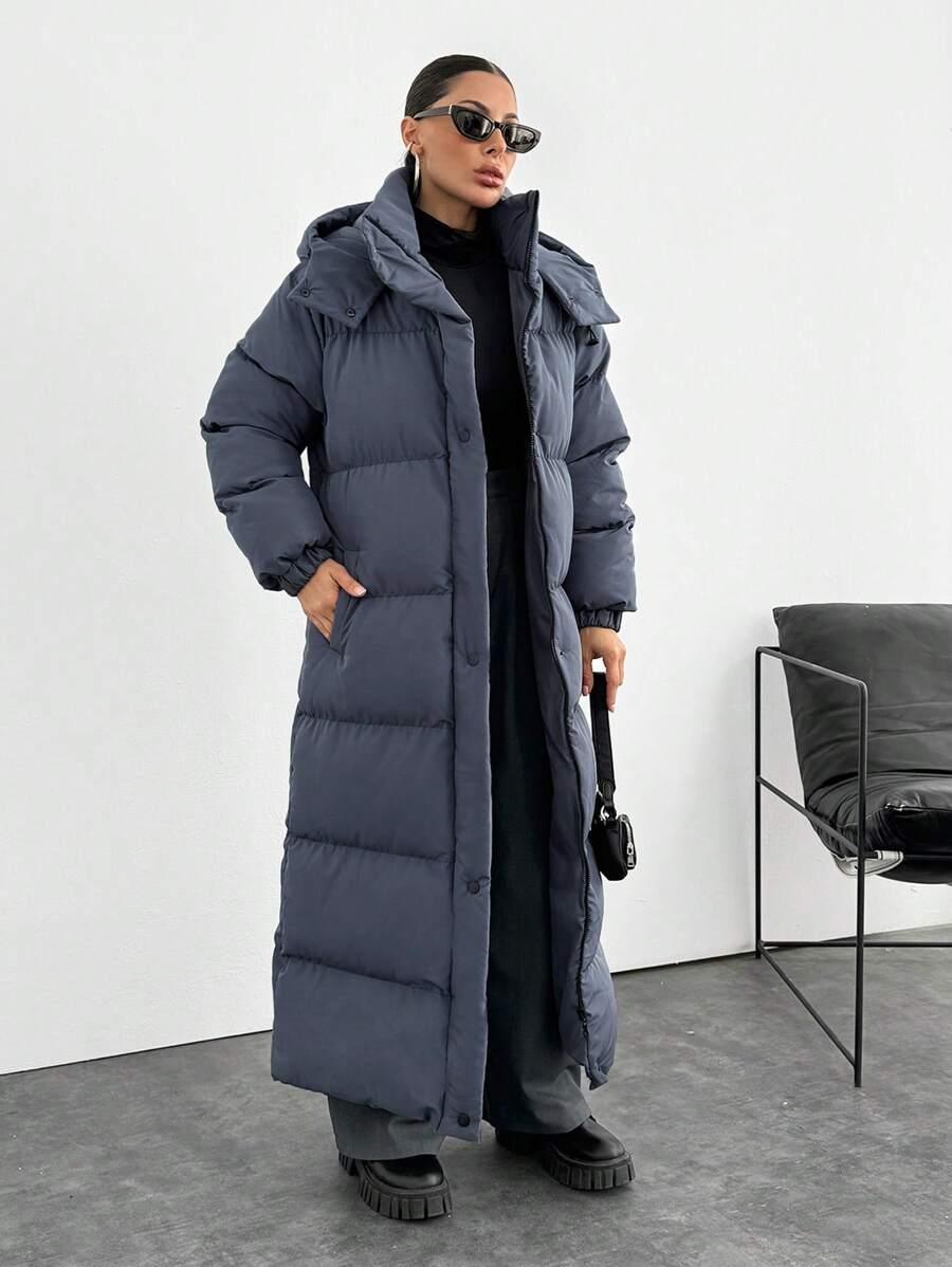 SHEIN GRANATOWA DŁUGA KURTKA W01__L