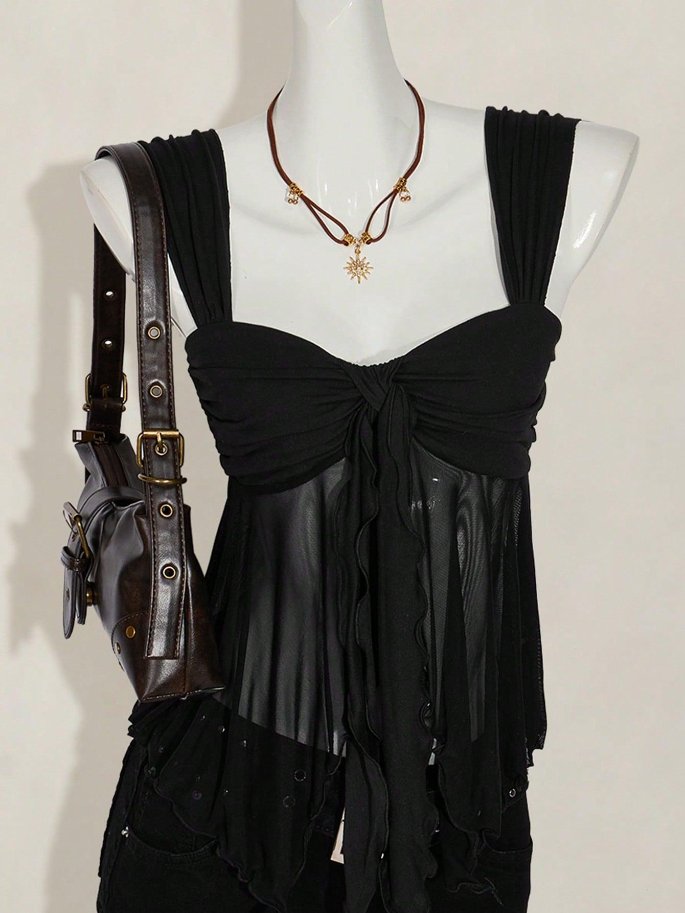 SHEIN CZARNY TOP SIATECZKA S06__M