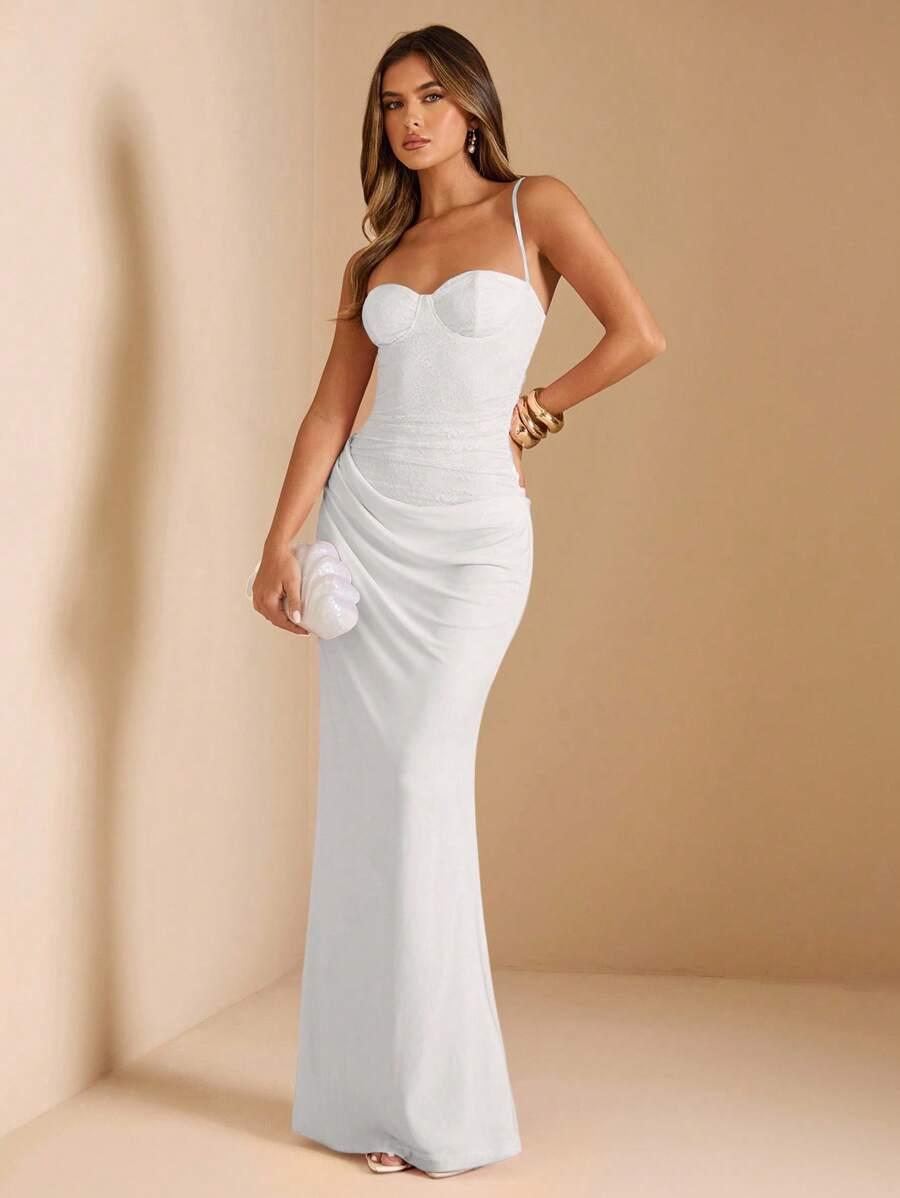 SHEIN BIAŁA MAXI SUKIENKA NA RAMIĄCZKACH S06__M