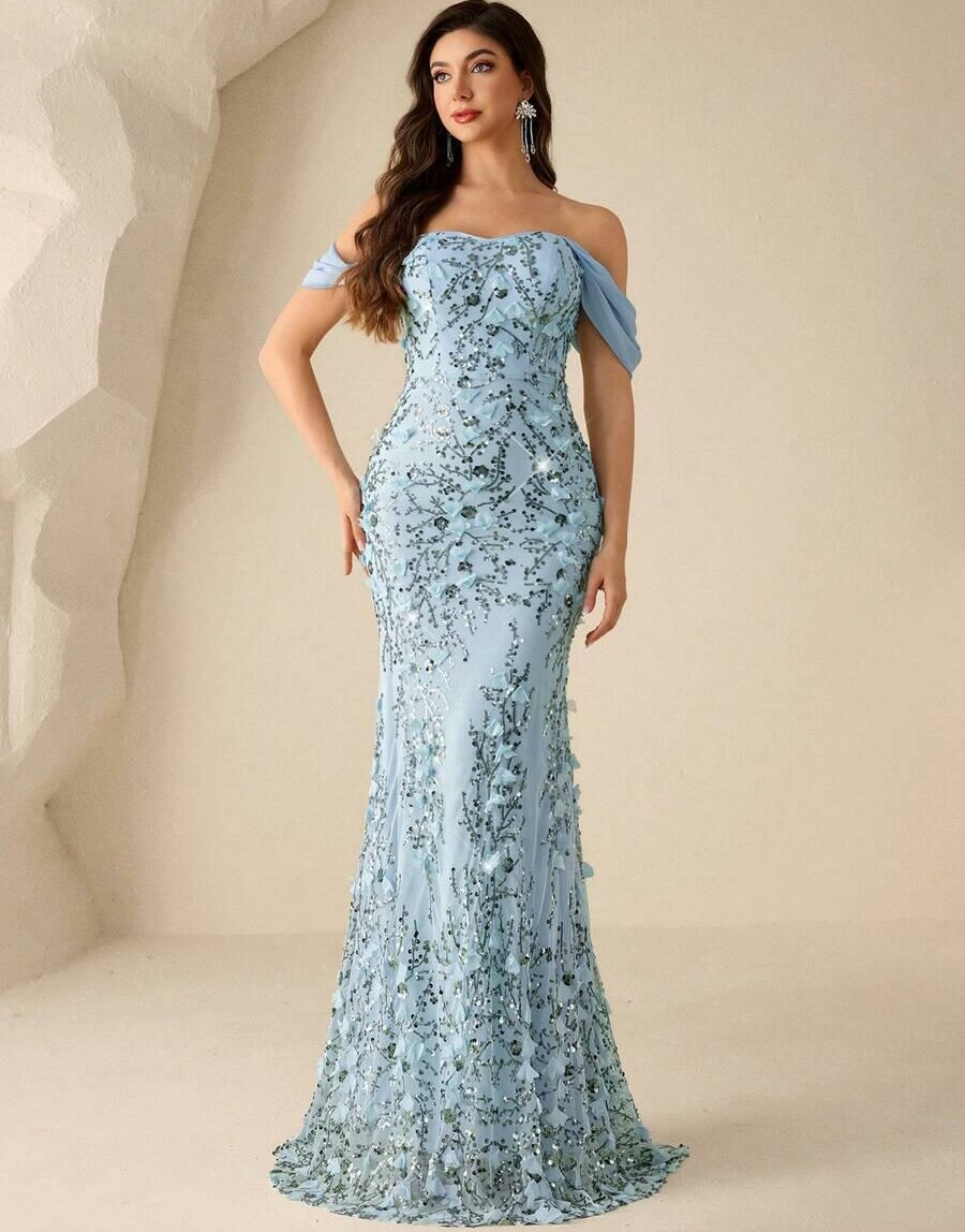 COUTIVA NIEBIESKA MAXI SUKIENKA ZDOBIENIE PK01__L