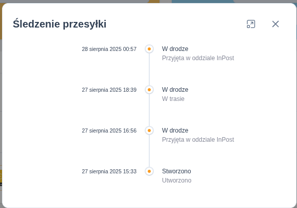 Podgląd monitorowania przesyłki