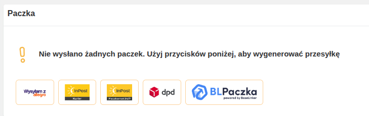 Przycisk do tworzenia przesyłki