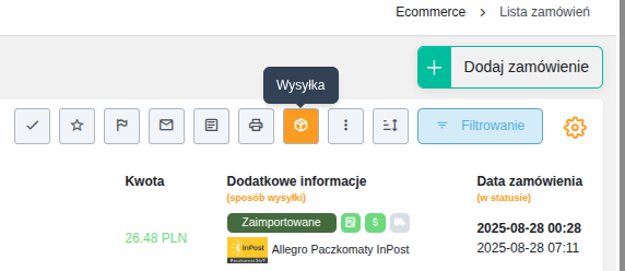 Formularz tworzenia przesyłki zbiorczej