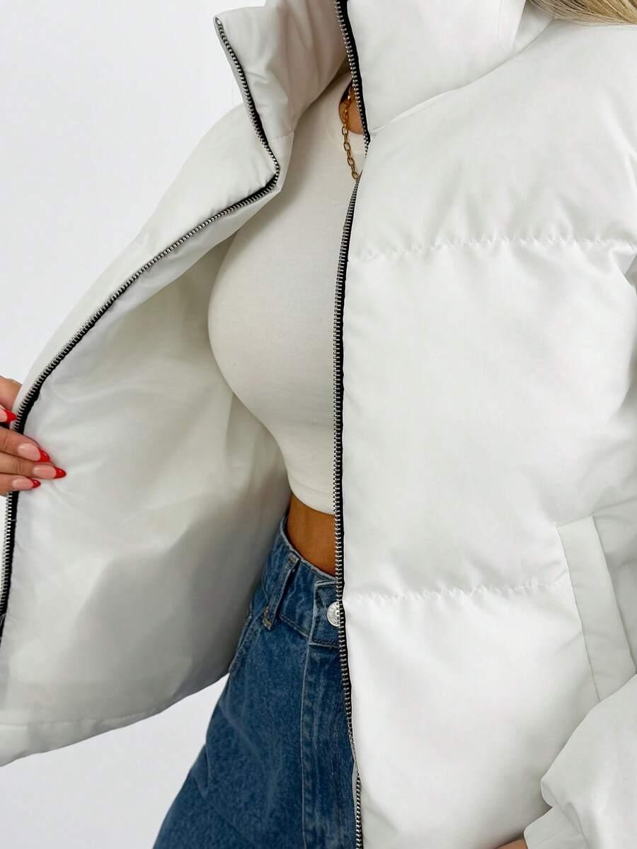 EURMUSE BIAŁA PIKOWANA KURTKA ZIP W01__L