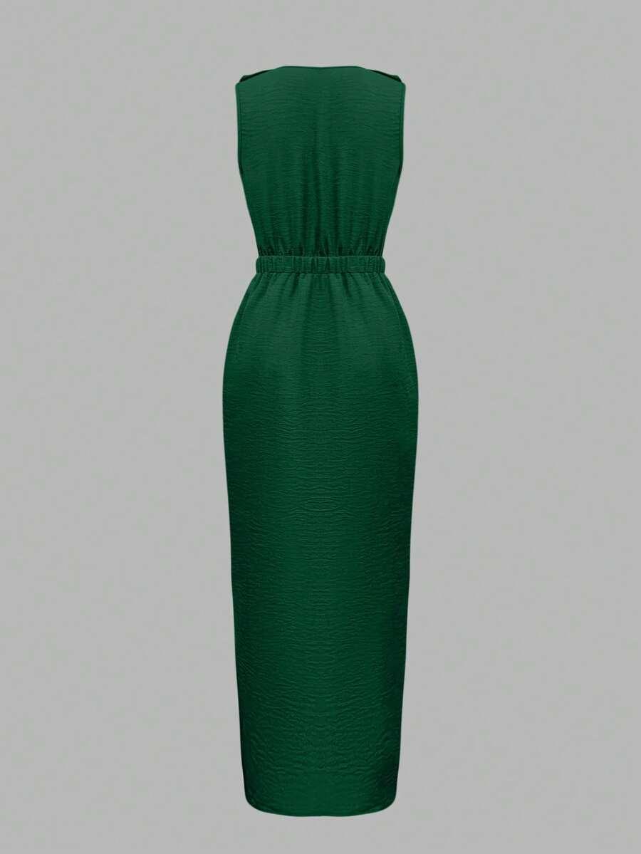 SHEIN ZIELONA SUKIENKA GUZIKI S06__S
