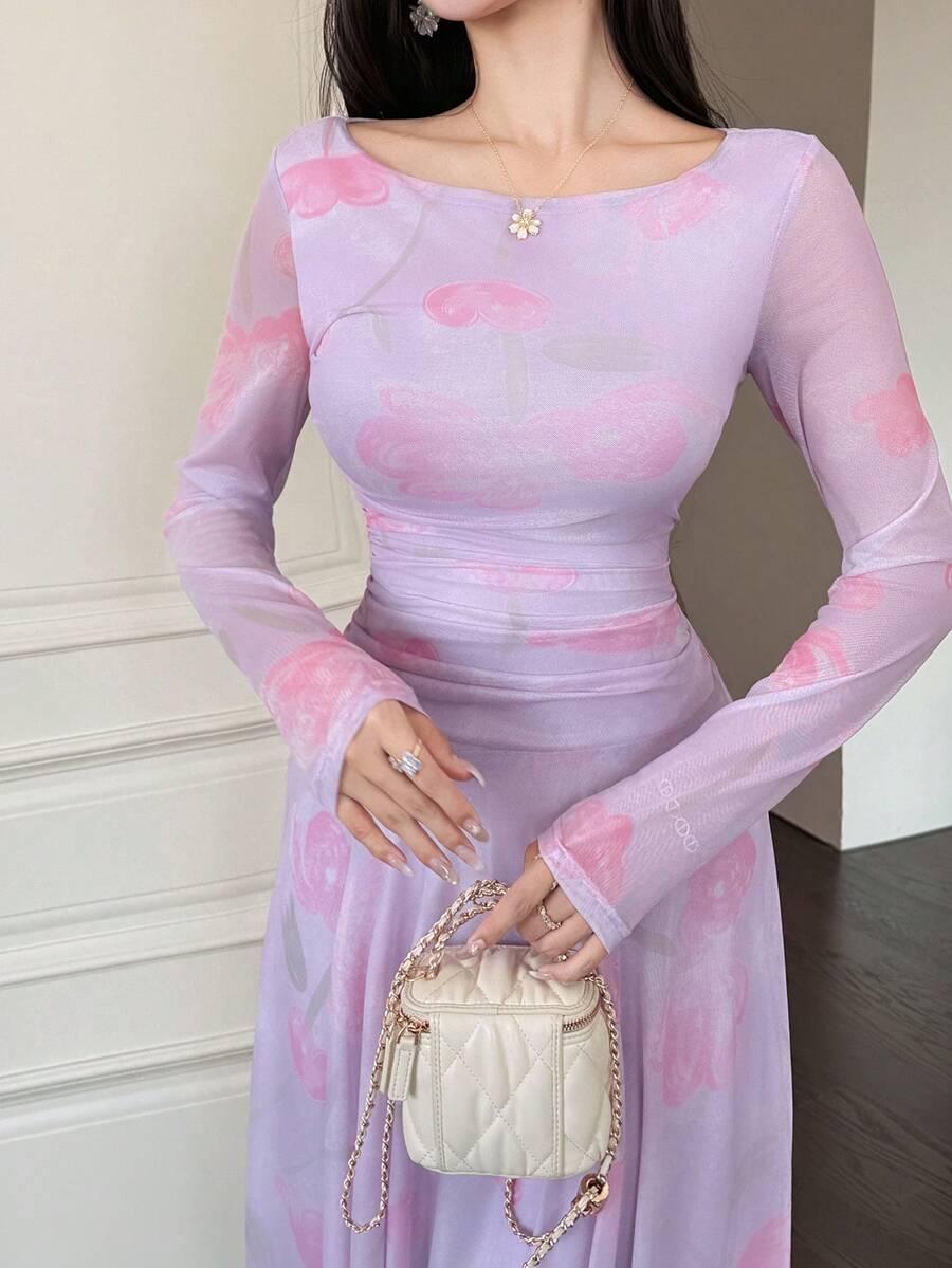SHEIN FIOLETOWA MAXI SUKIENKA S06__M
