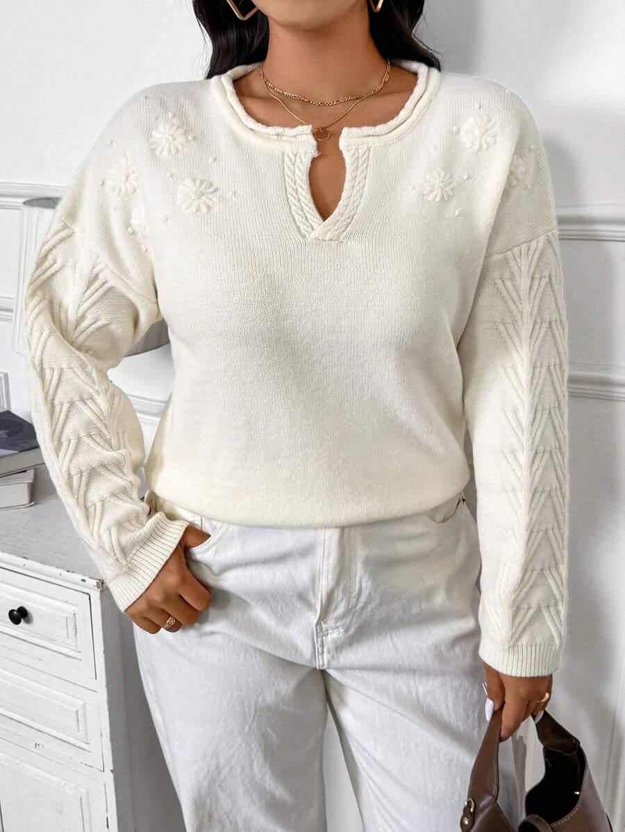 SHEIN KREMOWY SWETER Z DŁUGIM RĘKAWEM S06__48