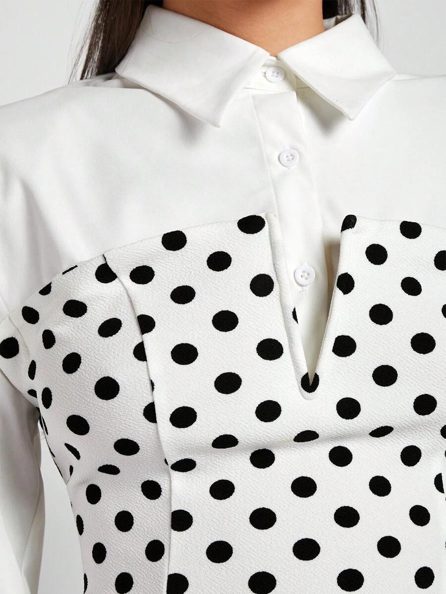 SHEIN MINI SUKIENKA ŁĄCZENIE WZÓR GROSZKI S06__M