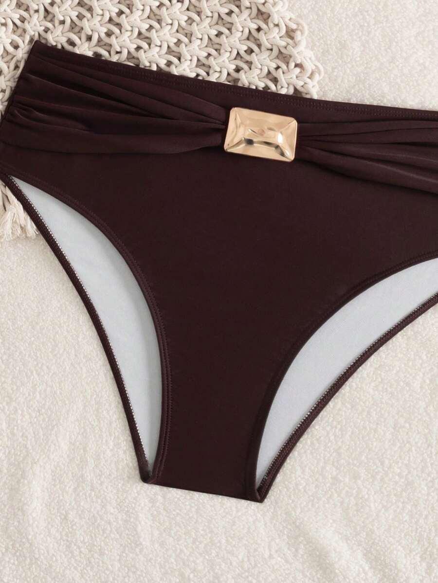 SHEIN BRĄZOWY DWUCZĘŚCIOWY STRÓJ KĄPIELOWI S09__L