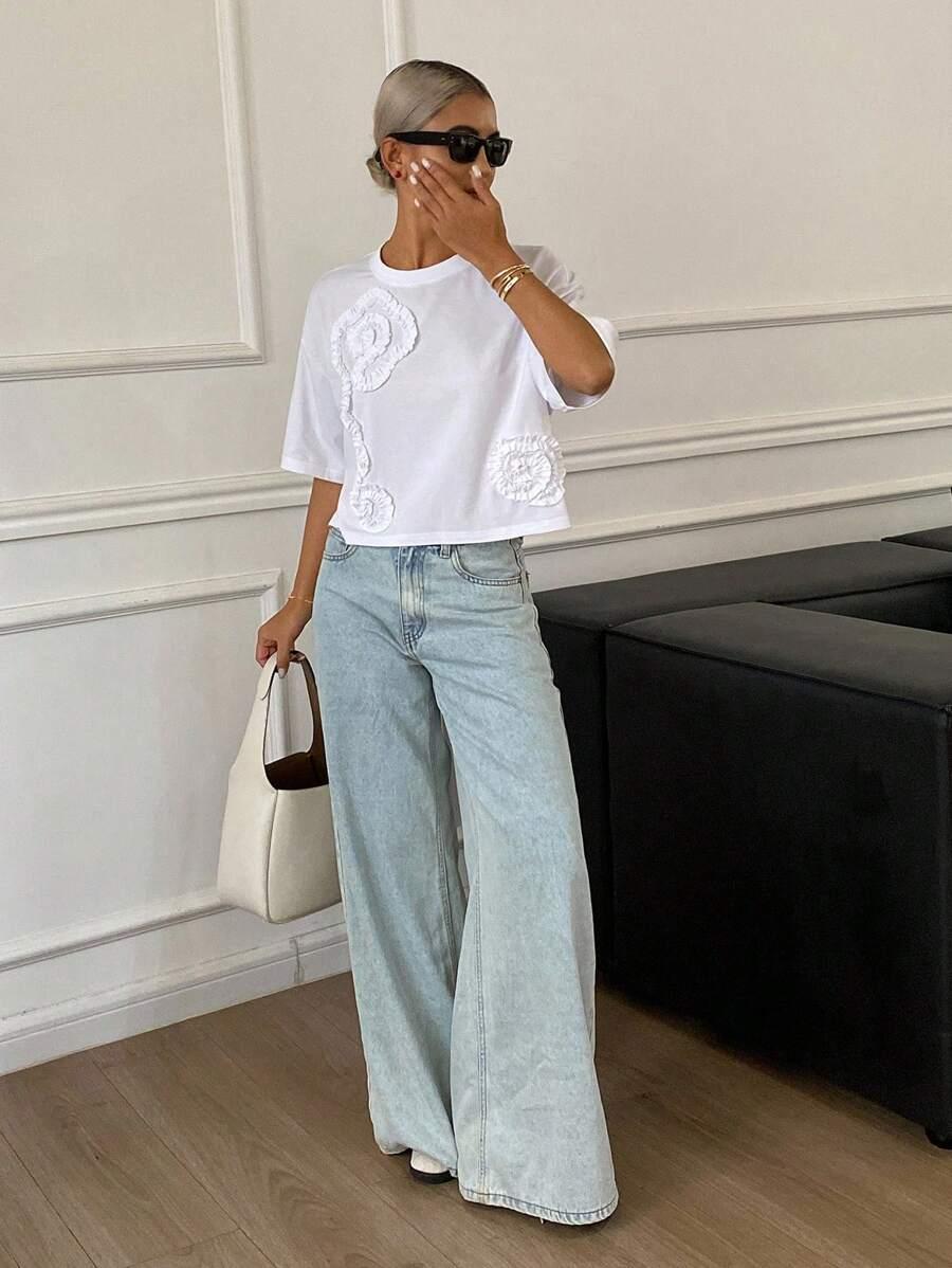 SHEIN BIAŁA BLUZKA ZDOBIENIE S06__XS
