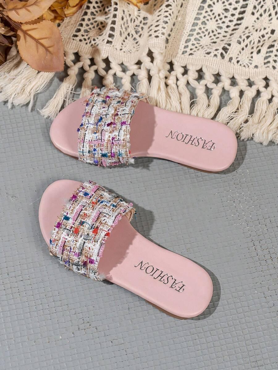 SHEIN ZDOBIONE KLAPKI TWEED CASUAL PK01__30