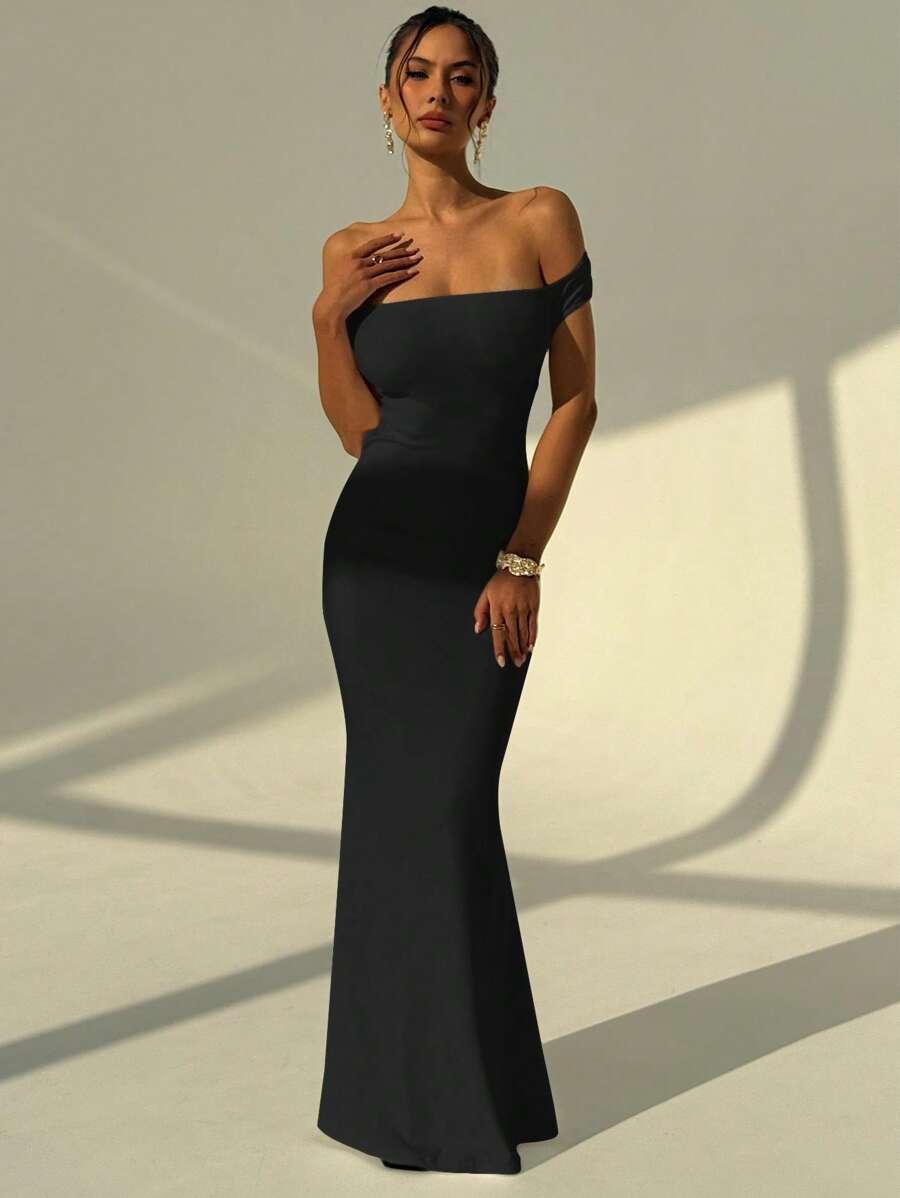 SHEIN CZARNA MAXI SUKIENKA ODKRYTE PLECY S06__XS