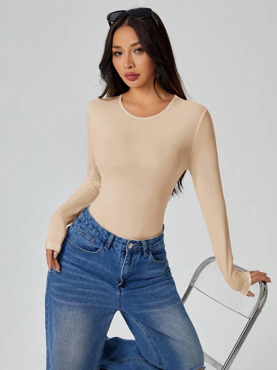 SHEIN BEŻOWE BODY DŁUGI RĘKAW S06__S