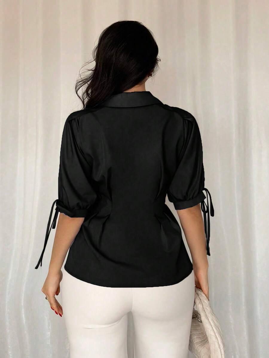 SHEIN CZARNA KOSZULA KRÓTKI RĘKAW S06__L