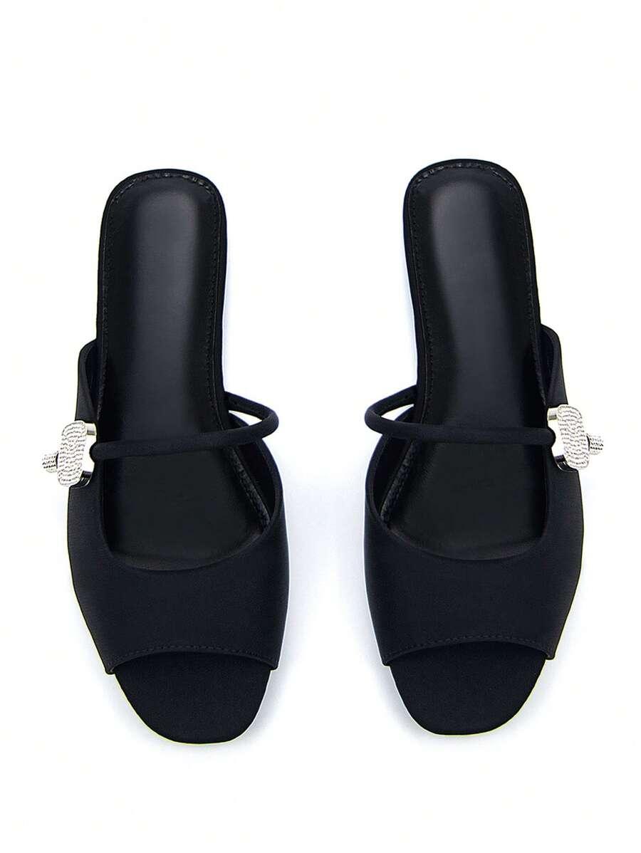 SHEIN CZARNE KLAPKI ZDOBIENIE S06__37