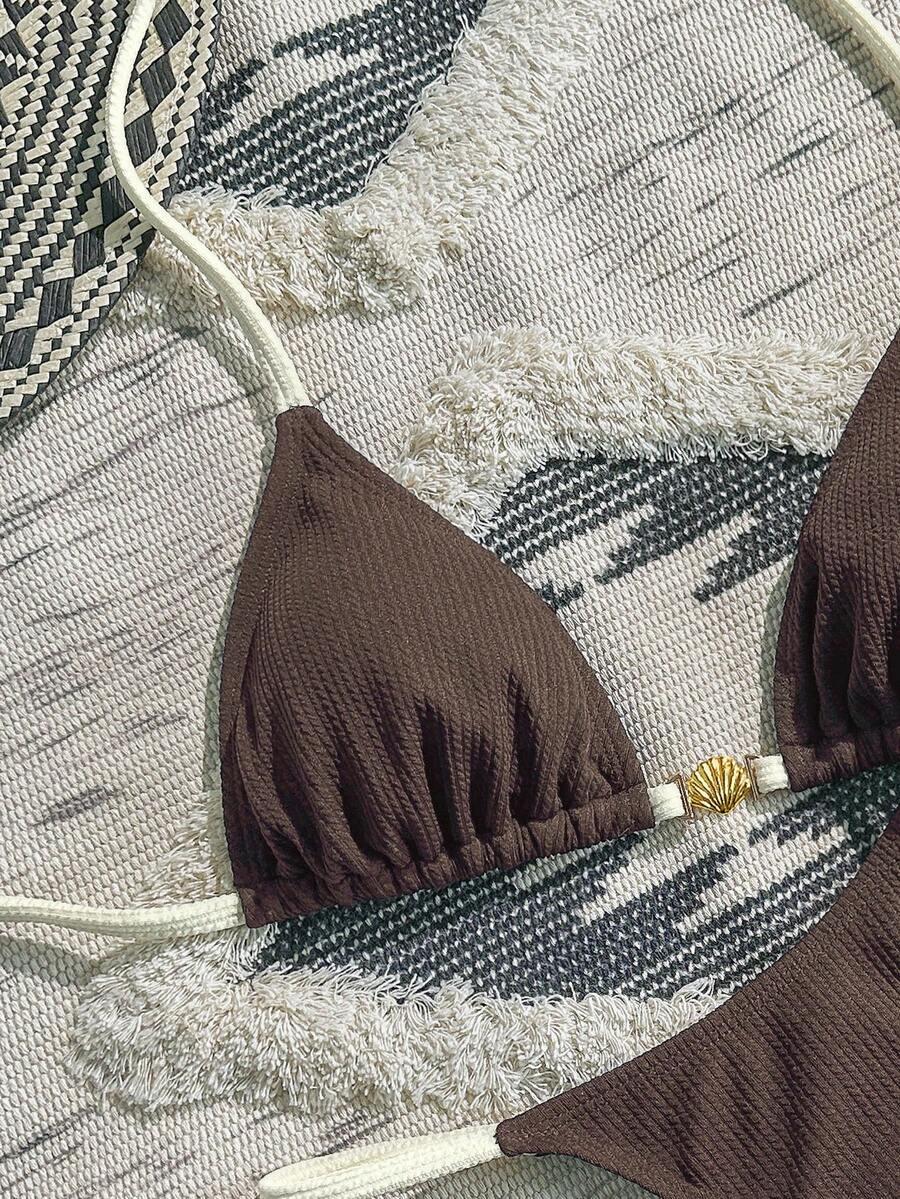 SHEIN BRĄZOWY DWUCZĘŚCIOWY STRÓJ KĄPIELOWY S09__S