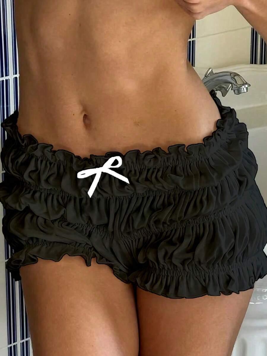 SHEIN CZARNE SPODENKI KOKARDKA S06__XS