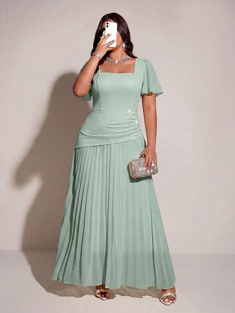 SHEIN ZIELONA MAXI SUKIENKA ZDOBIENIE S06__50