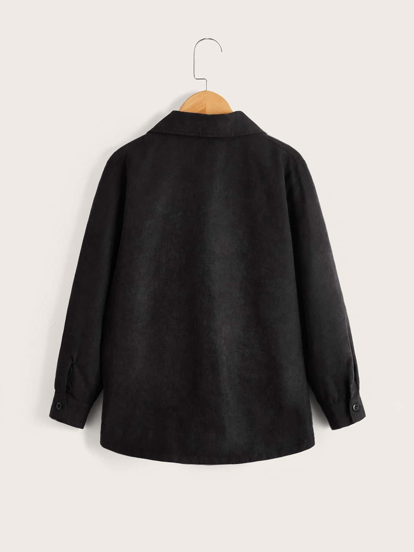SHEIN CZARNA KOSZULA Z DŁUGIM RĘKAWEM KIESZEŃ PK01__164