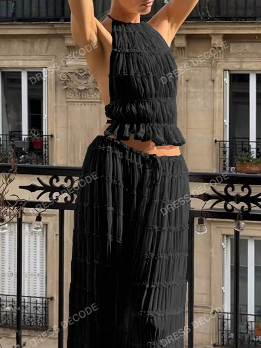 SHEIN CZARNY KOMPLET TOP ODKRYTE PLECY MAXI SPÓDNICA S06__S