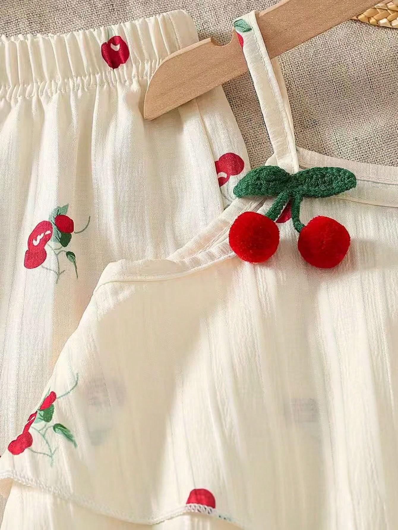 SHEIN KOMPLET TOP SPODNIE WZÓR OWOCE PK01__110/116