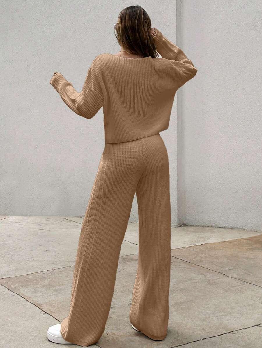 SHEIN DZIANINOWY SWETER SPODNIE KOMPLET S06__L